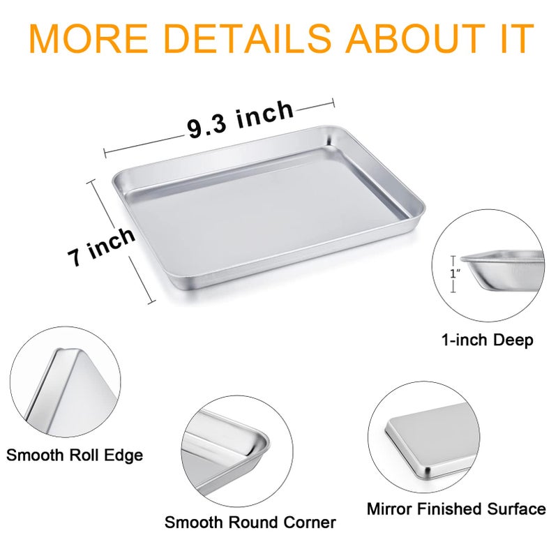 TeamFar Pure Stainless Steel Toaster Oven Pan Tray Ovenware, 7''x9.3''x1'', Heavy Duty & Healthy, Mirror Finish & Easy clean, Deep Edge, Dishwasher Safe (18/0 Steel) - Image 2